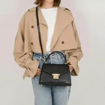 마르코 비앙키니 핸드백 2WAY 숄더백 크로코 블랙 천연 가죽