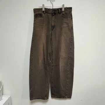 지유 브라운 배럴 레그 청바지 데님 팬츠 유니섹스 XL
