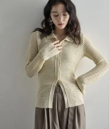 시스루 니트 썸머 니트 폴로 가디건 아이보리