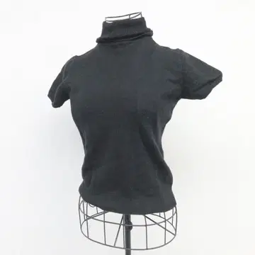 아베베 스탠다드 반팔 니트 블랙 모직 100% 빅 터틀넥