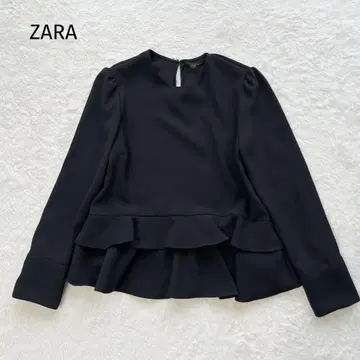 ZARA 프릴 긴팔 블라우스 블랙 티어드 페플럼 블랙 S 드레이프감