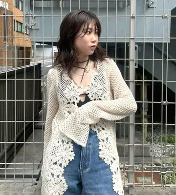 CROCHET LIKE FLOWER LONG TOP 아메리빈티지