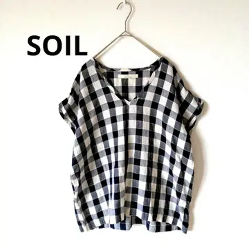 시나몬 SOIL 블라우스 풀오버 네이비 박스 실루엣