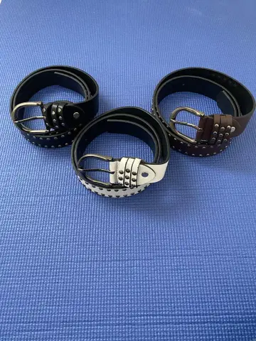 스터드 가죽 벨트 3개 세트 블랙 브라운 화이트