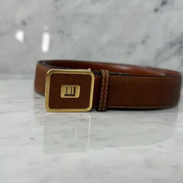 dunhill 던힐 벨트 천연 가죽 브라운 로고 골드 금