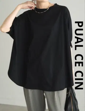 PUAL CE CIN 퓨어세신 양면 실크 리브 소매 티셔츠
