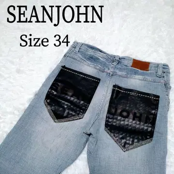 SEANJOHN 데님 자수 청바지 SJ 인조 가죽 34
