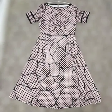 ANAYI 도트 라인 플라워 푸딩 플레어 원피스 36 핑크