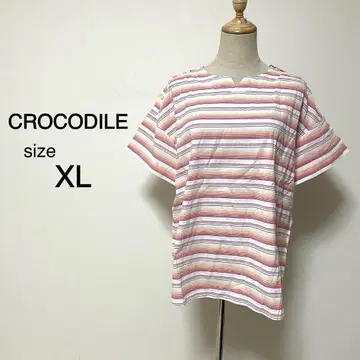 CROCODILE 핑크 컬러 로고 자수 반팔 노카라 셔츠