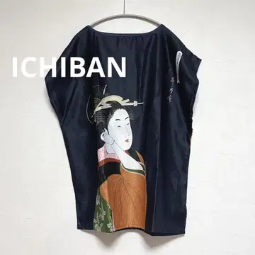 ICHIBAN 우키요에 블라우스 프렌치 슬리브 네이비