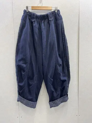 m611-202 안 요시 센소유니코 인디고 컬러 벌룬 팬츠 면 린넨