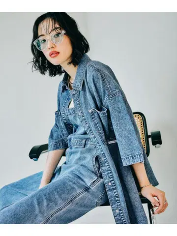 새상품급 LEPSIM BIG 데님 5부 소매 셔츠 튜닉