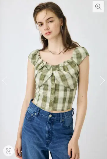 moussy 레이어드 게더드 체크 블라우스
