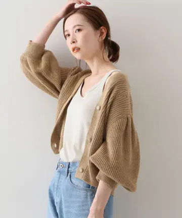 SLOBE IENA 슬로브 이에나 라미 나일론 단추 가디건 카멜