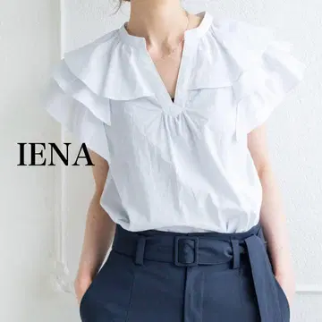 IENA 이에나 프릴 옷깃 반팔 셔츠 블루