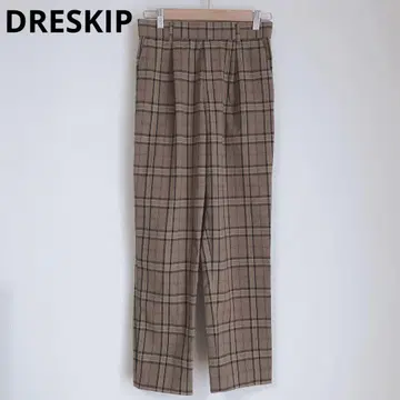 드레스 킥 캐주얼 팬츠 스트레이트 팬츠 체크 무늬 브라운 L
