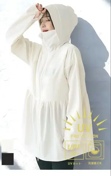 미사용 새상품 coca UV 차단 개더 후드티 UPF50+ 아이보리 L