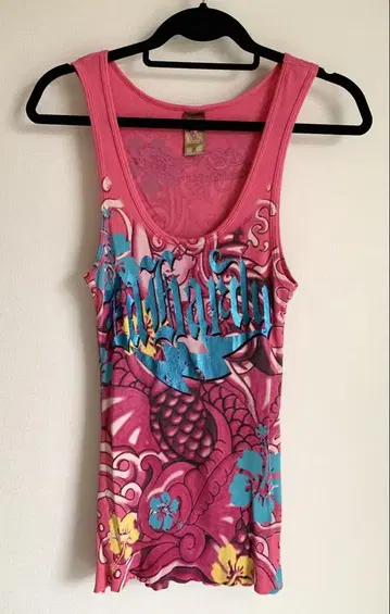 Ed Hardy 핑크 그래픽 탱크탑 S