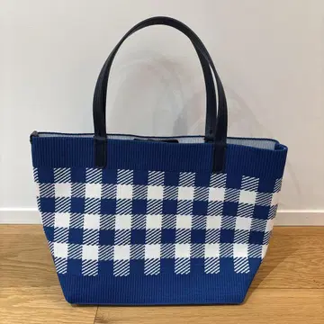 CAMPER 캠퍼 블루 체크 토트백 니트 백