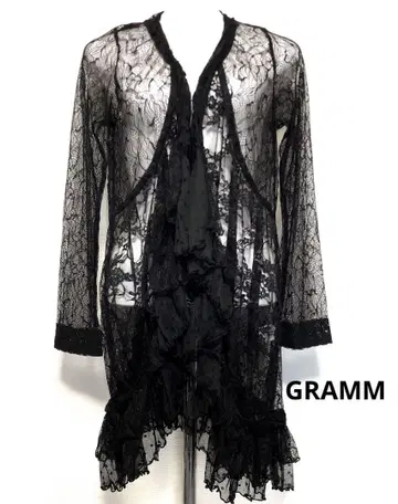 GRAMM 블랙 레이스 긴팔 롱 가디건 레이스업