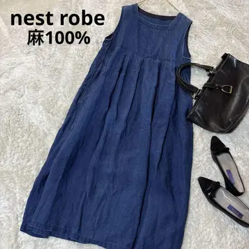 nest Robe 린넨 인디고 원피스 루즈한 오버 사이즈