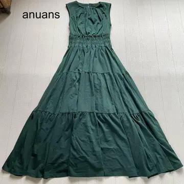 anuans 개더 볼륨 티어드 컷 원피스 그린 F