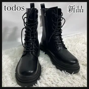 [새상품] todos 토도스 블랙 통굽 레이스업 부츠