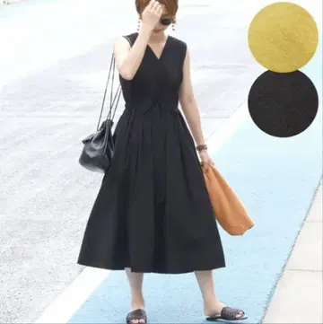 카슈쿨풍 허리 리본 슬리브리스 원피스 코카 오리지널
