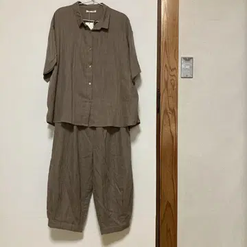 새상품 더블 거즈 브라운 린넨풍 셋업 반팔 코튼