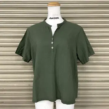 일본제 애플 하우스 손염색 린넨 혼방 하프 버튼 셔츠 블라우스 루즈핏