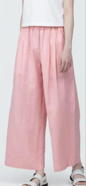 무인양품 프렌치 린넨 와이드 팬츠 핑크 M 사이즈
