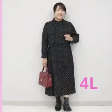 Hina Style 도트 무늬 긴팔 원피스 4L