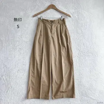 무지루시 | 세미 와이드 팬츠 [S] 턱 카멜 센터 프레스 원단 샤리감