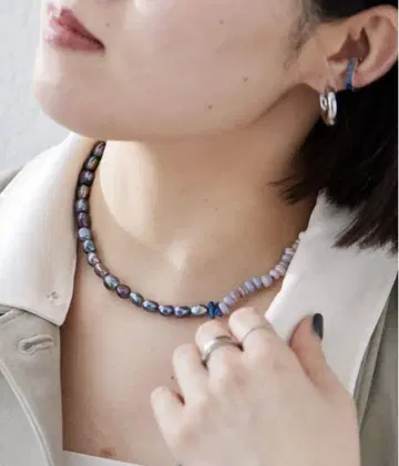 이아파피요네 담수 펄 디자인 목걸이 색스 블루