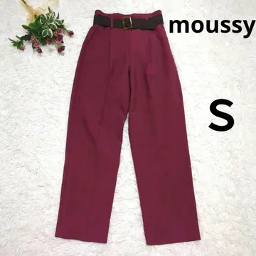마우지 버건디 와이드 레그 슬랙스 하이 웨스트 벨트 포함