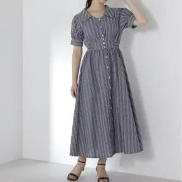 내추럴 뷰티 베이직 빅 칼라 셔츠 원피스 스트라이프