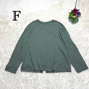 긴팔 티셔츠 롱 T 백 리본 백 슬릿 그린 면 100 프리