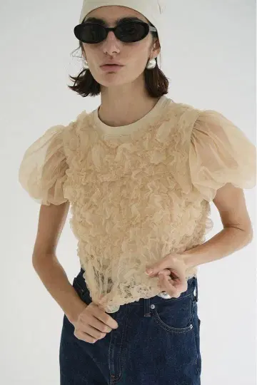 클라네 TULLE VEST LAYERED TOPS 베이지