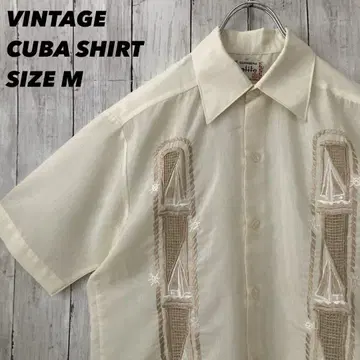 빈티지 구제 의류 GUAYABERA ELITE 반팔 쿠바 셔츠 M 베이지