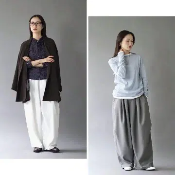 미사용 미즈이로 인드 와이드 턱 팬츠 화이트