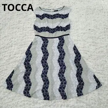 TOCCA 토카 배색 전체 레이스 플레어 원피스 민트 네이비 무릎 기장