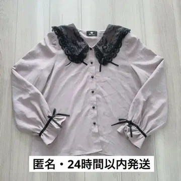 ROJITA 리본 포함 배색 레이스 카라 긴팔 핑크