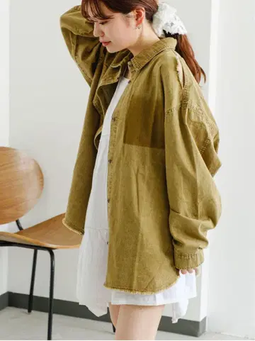 [Kastane] 빅 데님 셔츠 데미지