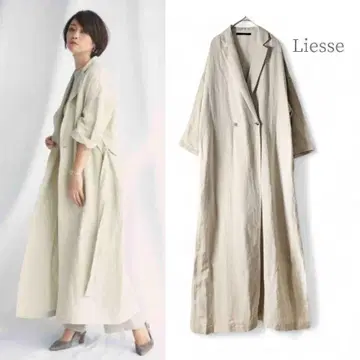 리에스 베미리 오픈 카라 원피스 린넨 롱 L 베이지