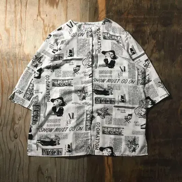 80s 반팔 노카라 셔츠 화이트 전사 USA제 VINTAGE