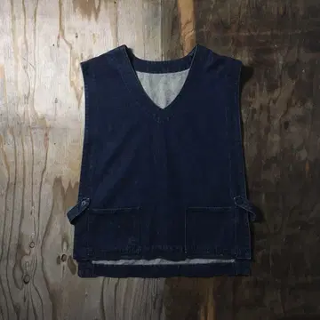 VINTAGE 데님 베스트 V넥 슬리브리스 인디고 벨트