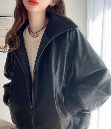 블랙 인조 가죽 자켓