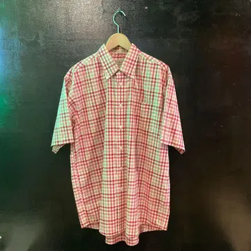 L.L.Bean 반팔 셔츠 레드와 화이트 체크 무늬