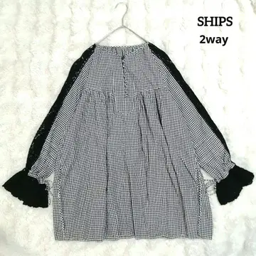 SHIPS 쉽스 블라우스 체크 레이스 개더 2way