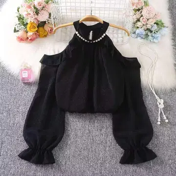 오프숄더 벌룬 슬리브 블라우스 블랙